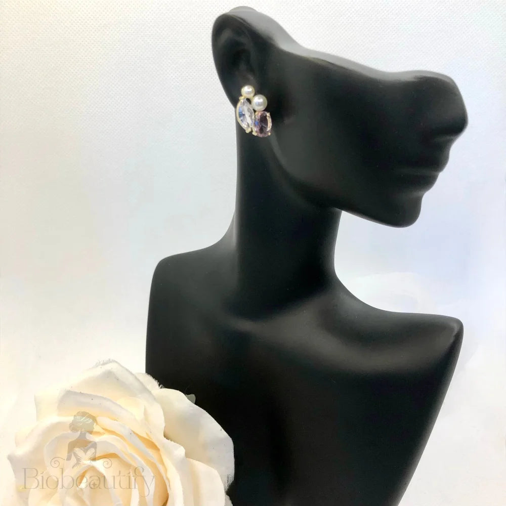 Lumi Pearl And Pink Cz Wedding Stud Earrings