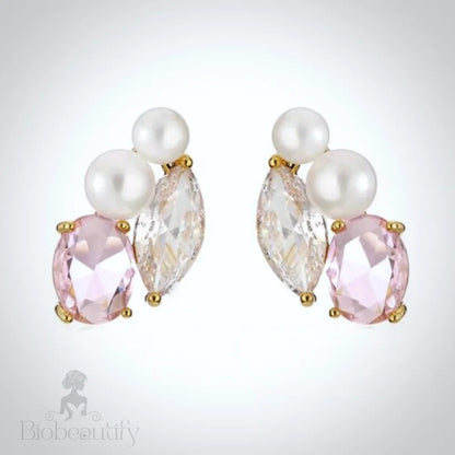 Lumi Pearl And Pink Cz Wedding Stud Earrings