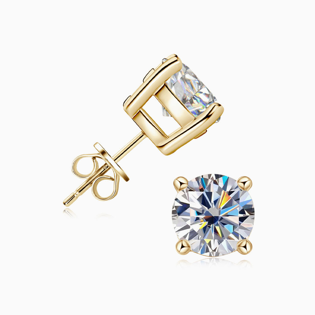 Sterling Silver Four Prong Moissanite Solitaire Stud Earrings Gold / 0.3Ct