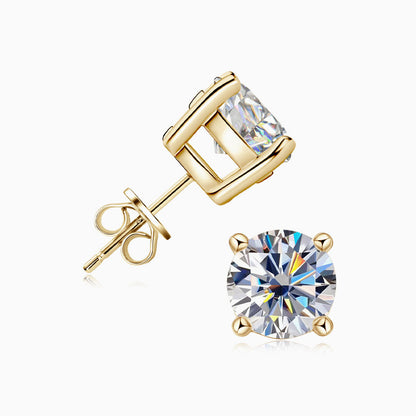 Sterling Silver Four Prong Moissanite Solitaire Stud Earrings Gold / 0.3Ct