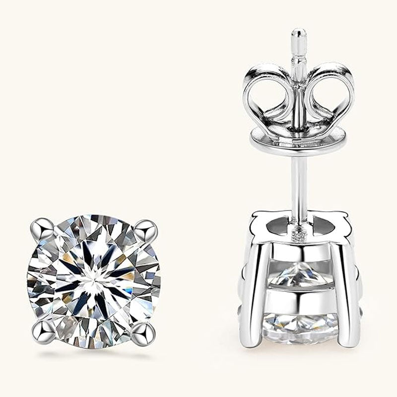 Sterling Silver Four Prong Moissanite Solitaire Stud Earrings