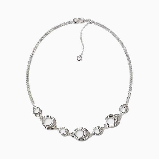 Sterling Silver Plated 18’’ Curb Chain Open Hoop Necklace / One Size