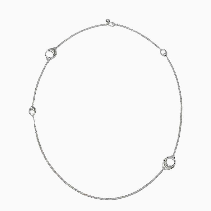 Sterling Silver Plated Open Hoop Opera Necklace With Curb Chain / One Size