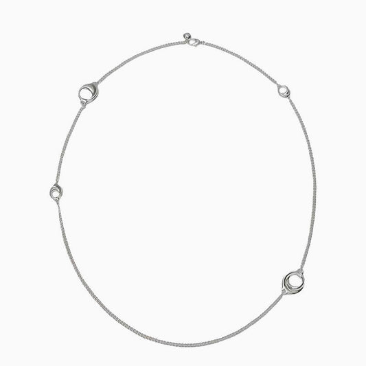 Sterling Silver Plated Open Hoop Opera Necklace With Curb Chain / One Size
