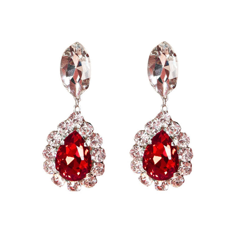 Red Pear Cut Gem Dangle Earrings Silver Plated One Size /