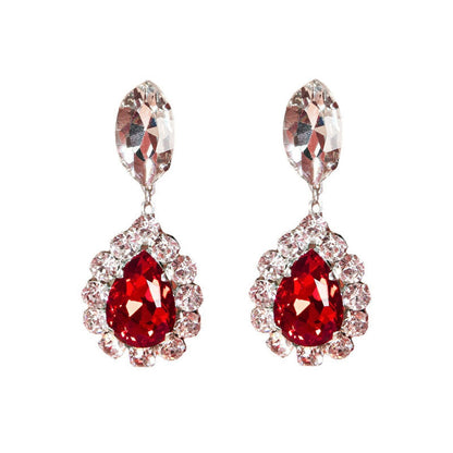 Red Pear Cut Gem Dangle Earrings Silver Plated One Size /