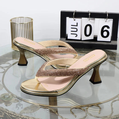 Luxurious Golden Stiletto High Heel Flip Flops With Toe Clip For Summer