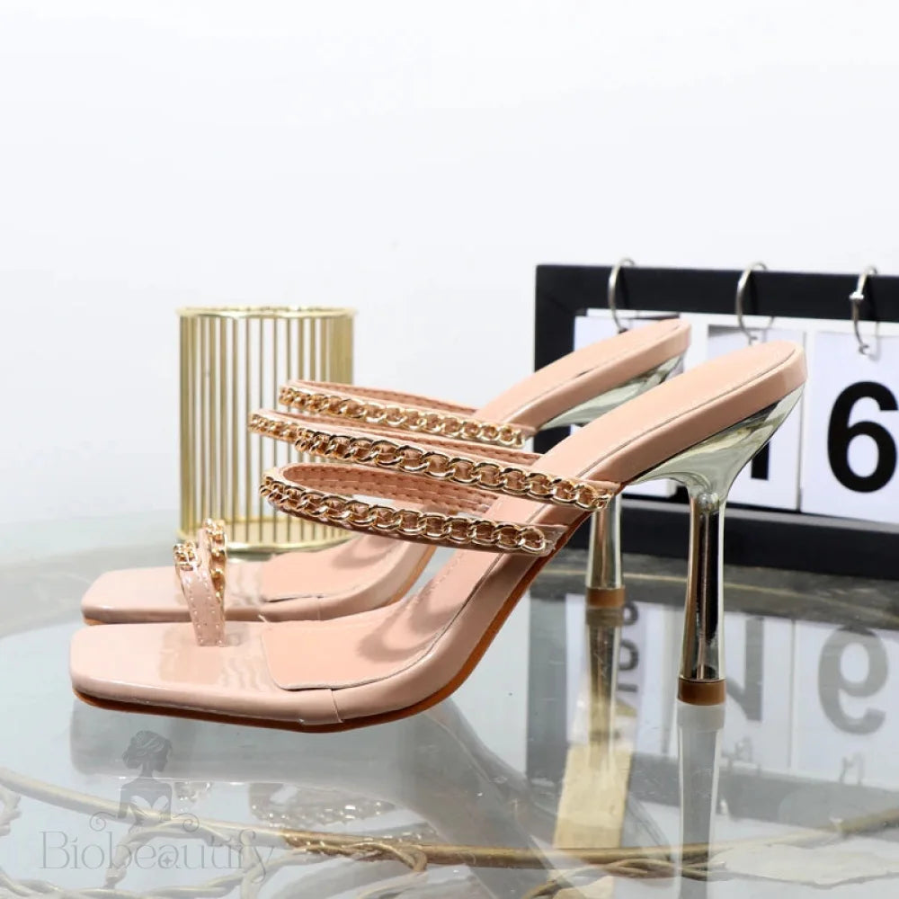 Luxurious Open-Toed Square High-Heeled Sandals With Thin 9.5Cm Heels