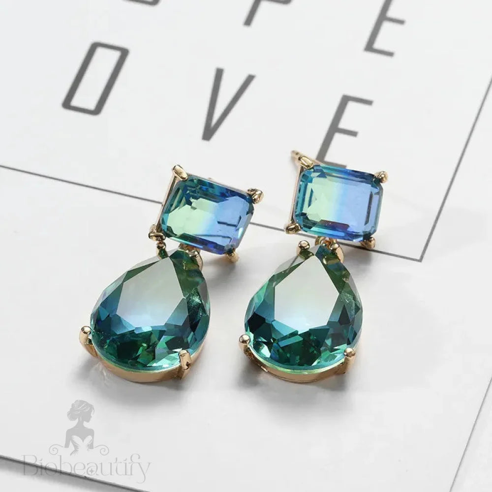 Luxury Blue Green Crystal Water Drop Earrings For Women By Lizakosht New Designer Jewelry