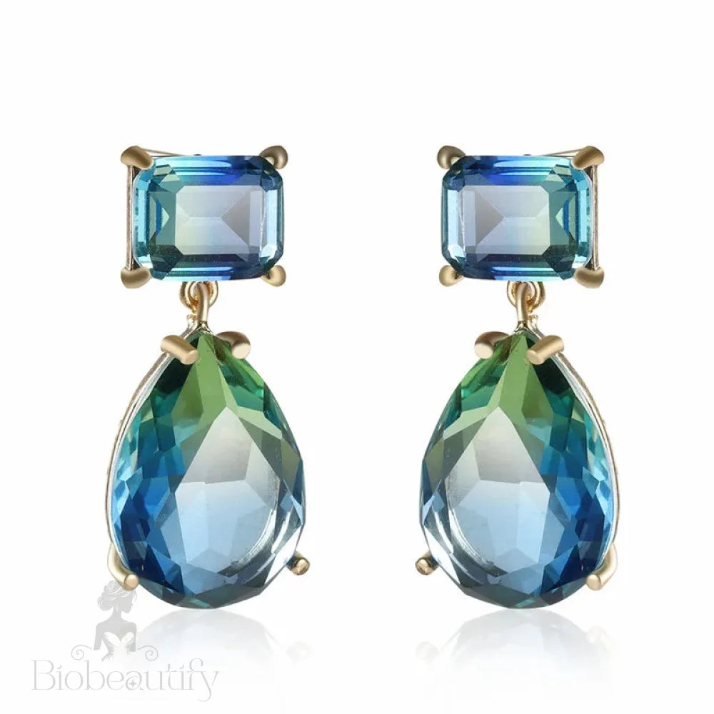 Luxury Blue Green Crystal Water Drop Earrings For Women By Lizakosht New Designer Jewelry