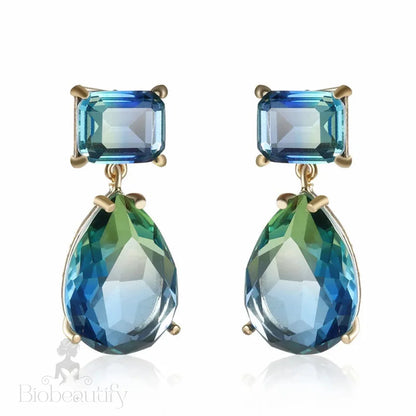 Luxury Blue Green Crystal Water Drop Earrings For Women By Lizakosht New Designer Jewelry