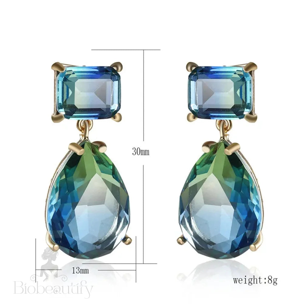 Luxury Blue Green Crystal Water Drop Earrings For Women By Lizakosht New Designer Jewelry