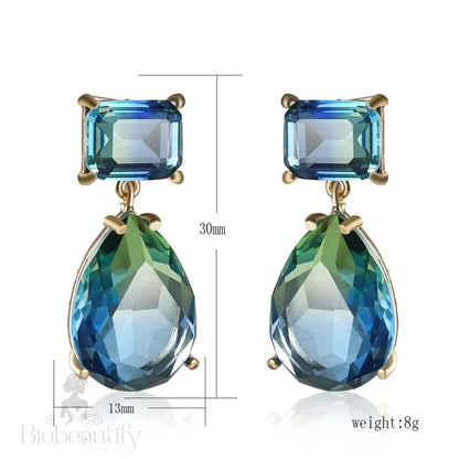 Luxury Blue Green Crystal Water Drop Earrings For Women By Lizakosht New Designer Jewelry