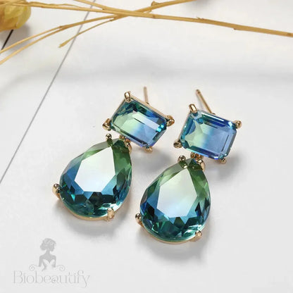 Luxury Blue Green Crystal Water Drop Earrings For Women By Lizakosht New Designer Jewelry