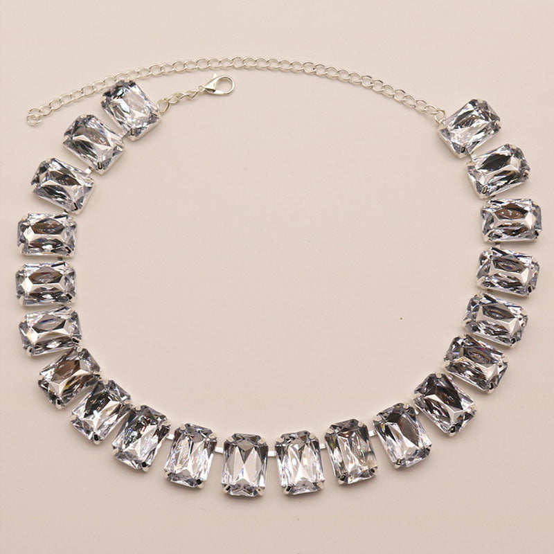 Emerald Cut Crystal Silver Plated Tennis Necklace - White One Size /