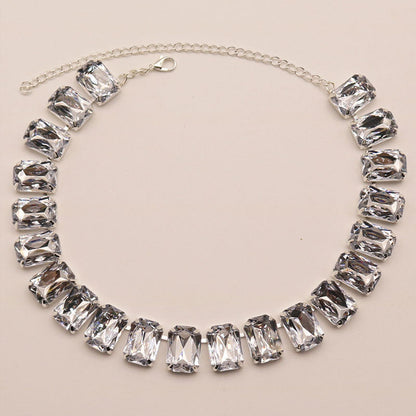 Emerald Cut Crystal Silver Plated Tennis Necklace - White One Size /