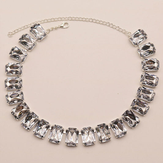 Emerald Cut Crystal Silver Plated Tennis Necklace - White One Size /