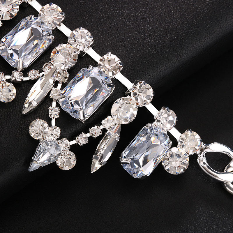 Gemstone Crystal Collar Necklace - Silver