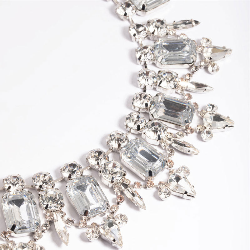 Gemstone Crystal Collar Necklace - Silver