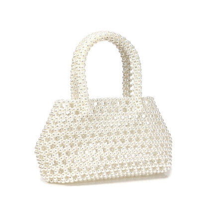 Geometric Pearl Beaded Evening Clutch Bag - White