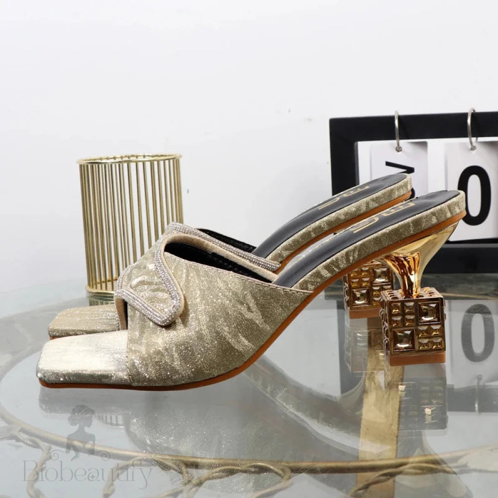 Luxury Gold High-Heeled Slippers With Special Shape For Fall