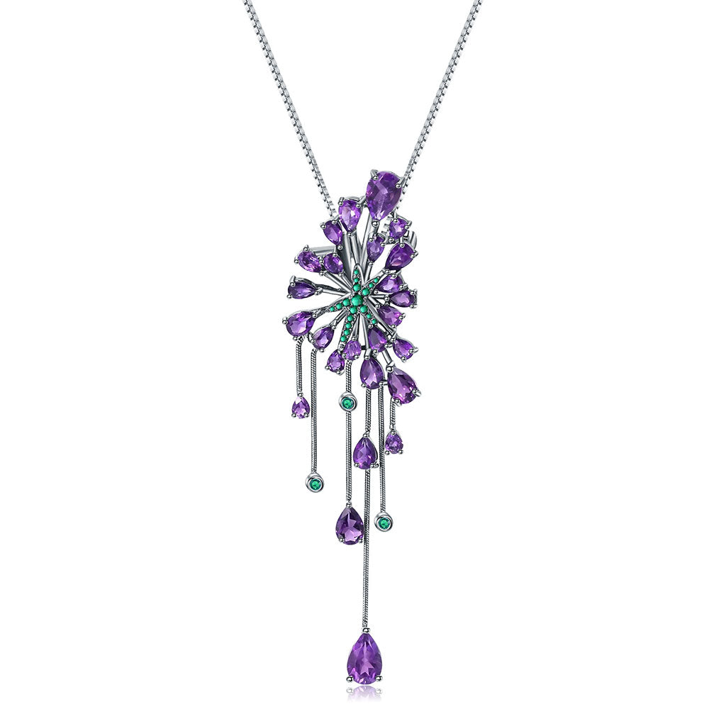 Luxury Green Nano Emerald Amethyst Pendant Necklace Purple / One Size
