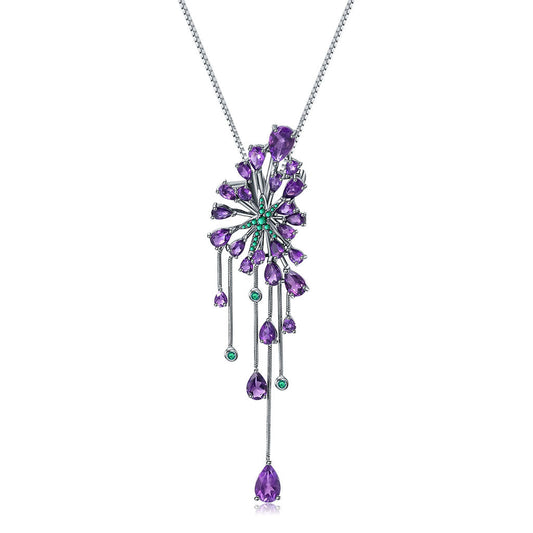 Luxury Green Nano Emerald Amethyst Pendant Necklace Purple / One Size