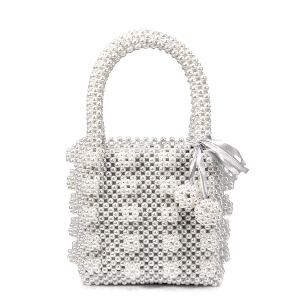 Luxury Square Top Handle Pearl Bucket Bag - White One Size /
