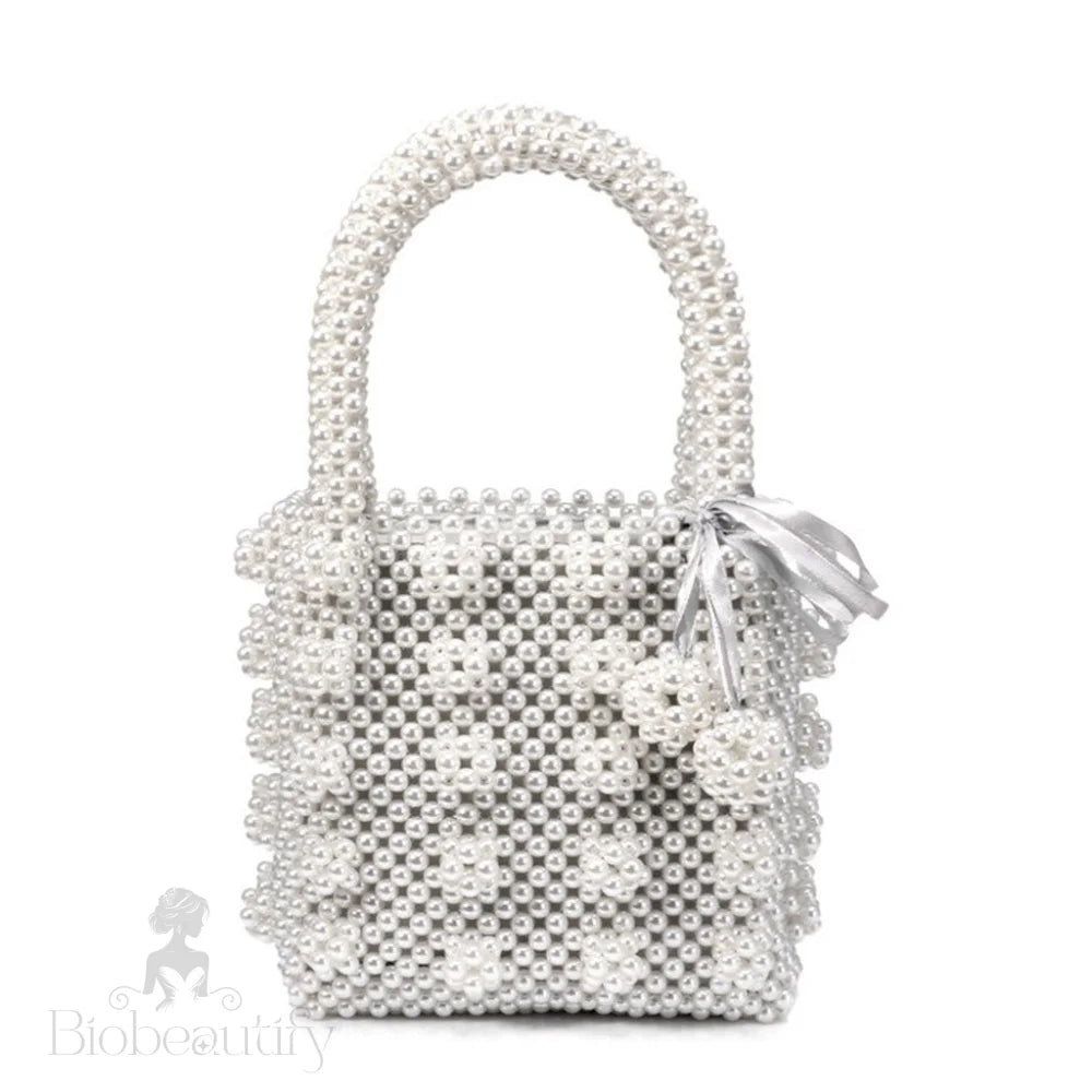 Luxury Square Top Handle Pearl Bucket Bag - White One Size /