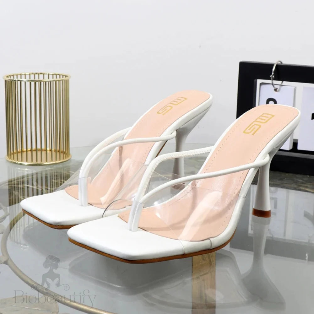 Luxury Transparent Stiletto Flip Flops Clip Toe Sandals 9Cm Black Temptation Outdoor Slippers