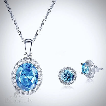 Lydia Aquamarine Cz Necklace And Earrings Set