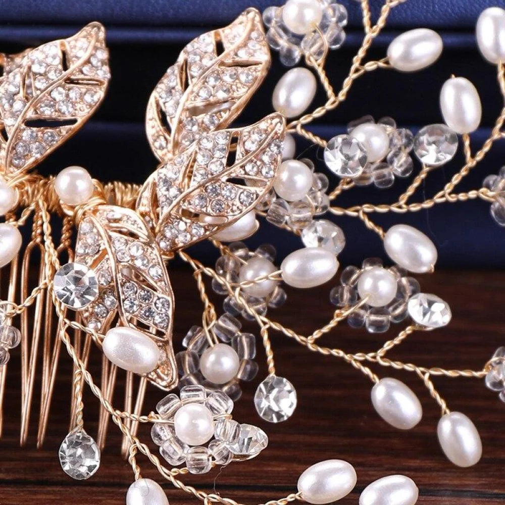 Lynn Pearl And Crystal Bridal Hair Comb In Rose Gold Silver Yellow