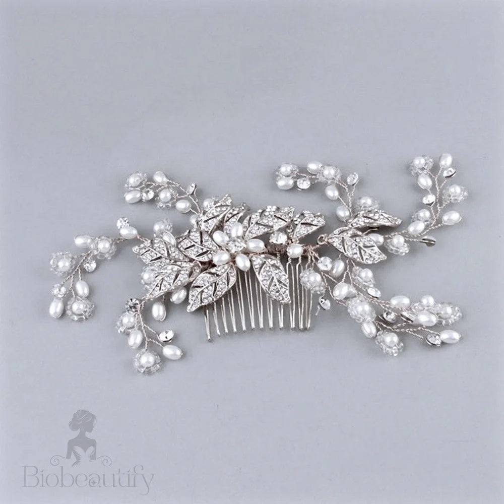 Lynn Pearl And Crystal Bridal Hair Comb In Rose Gold Silver Yellow