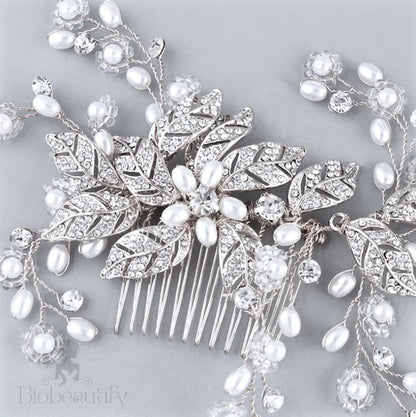 Lynn Pearl And Crystal Bridal Hair Comb In Rose Gold Silver Yellow