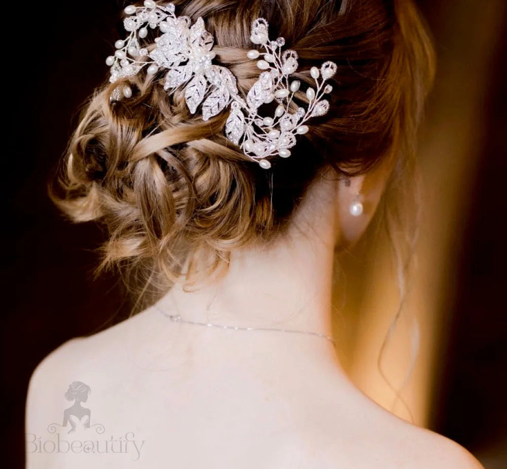 Lynn Pearl And Crystal Bridal Hair Comb In Rose Gold Silver Yellow