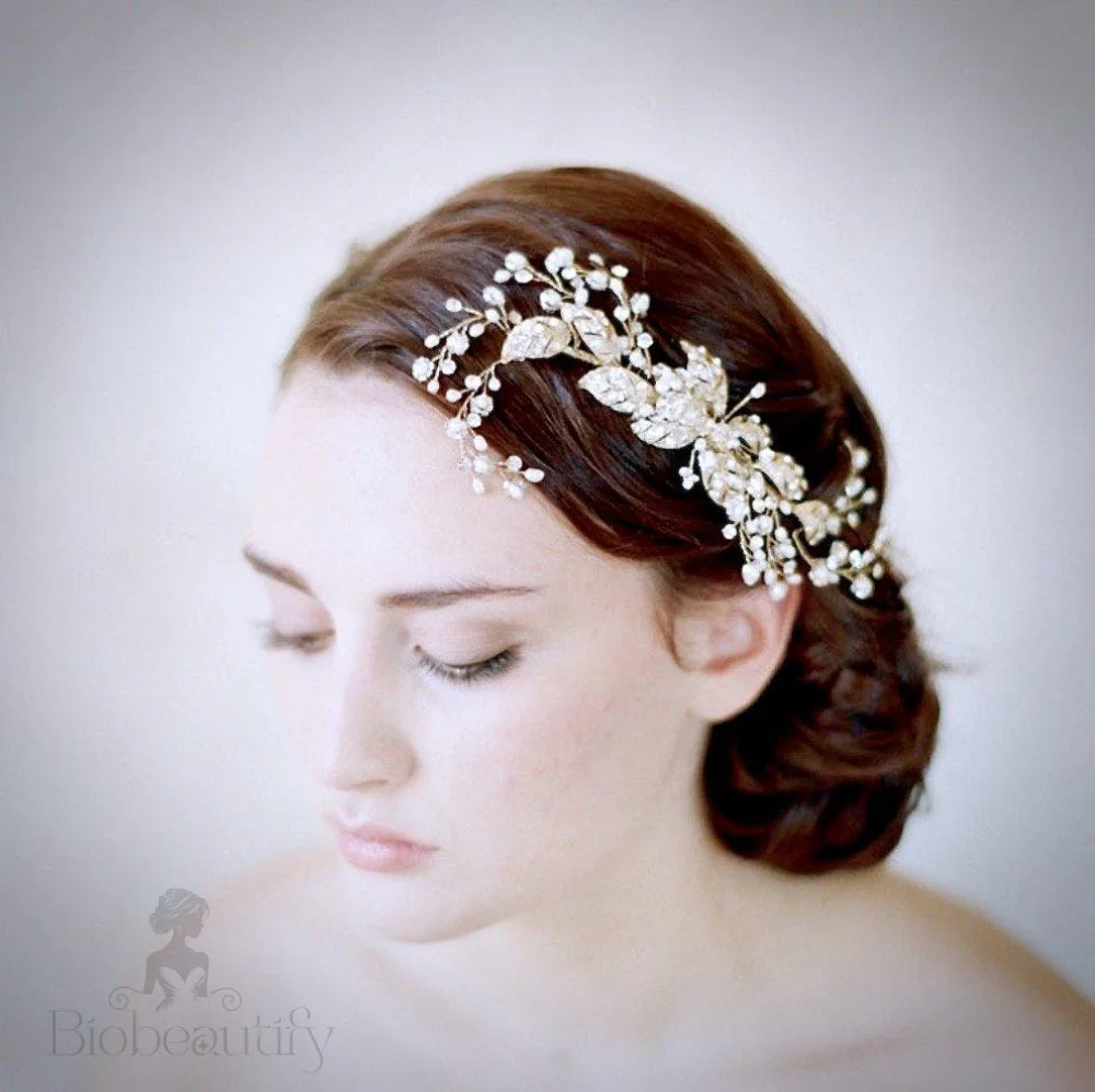 Lynn Pearl And Crystal Bridal Hair Comb In Rose Gold Silver Yellow