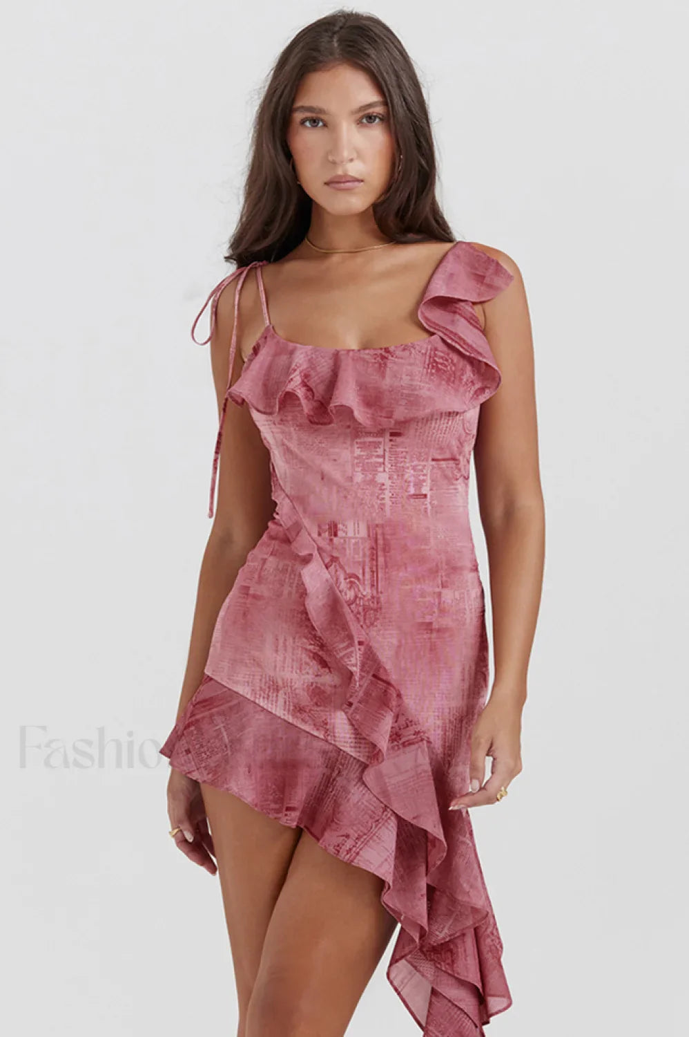 Lyrah Pink Printed Charming Ruffle Mini Dress XS / Pink