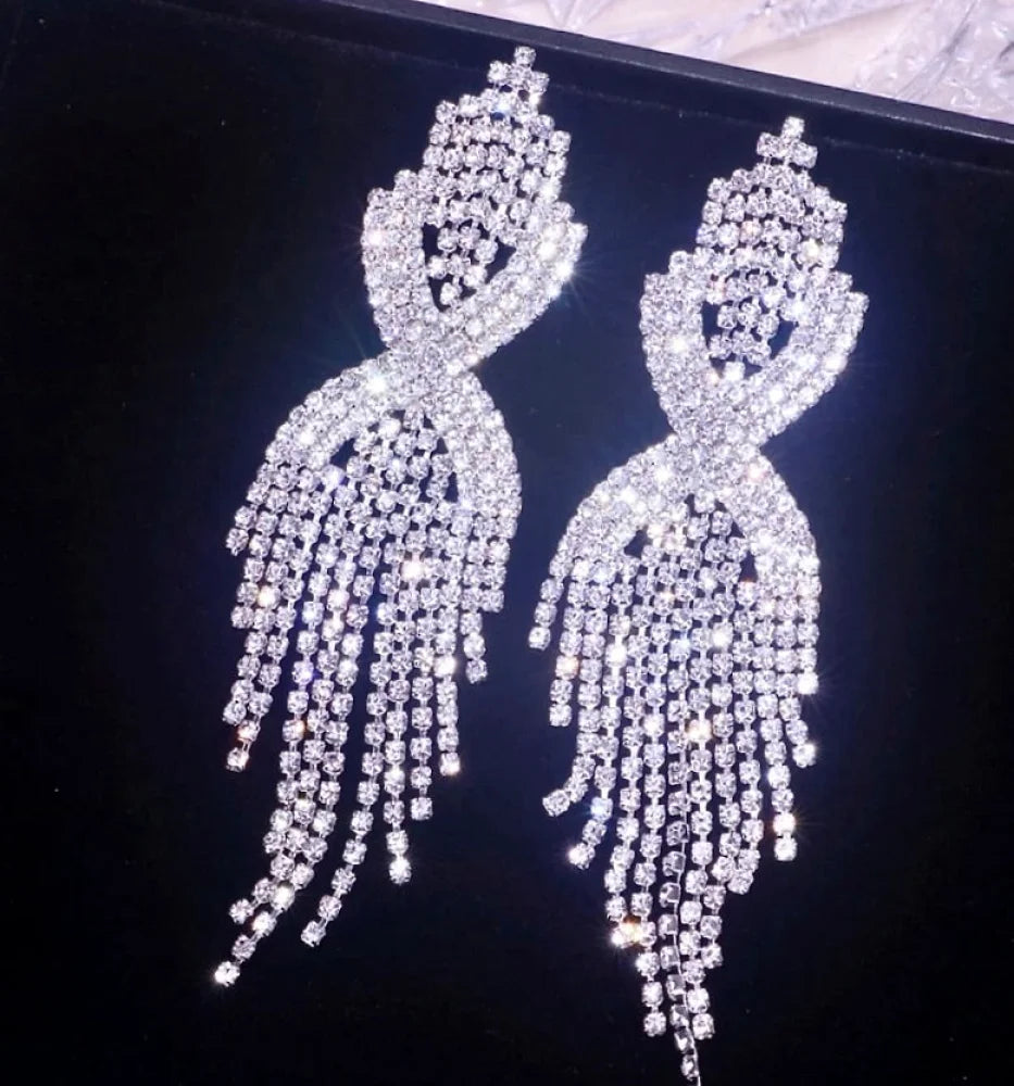 Mackenzie Silver Rhinestone Wedding Earrings