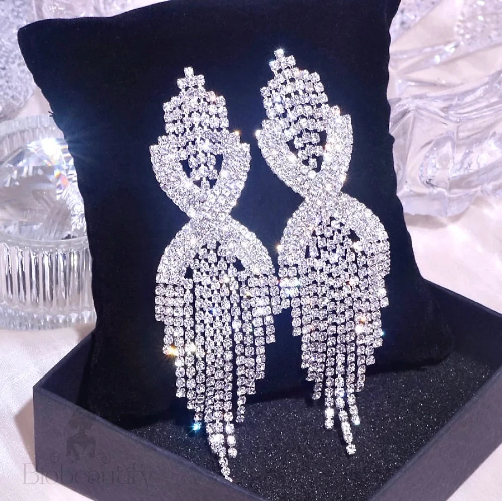 Mackenzie Silver Rhinestone Wedding Earrings