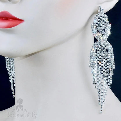 Mackenzie Silver Rhinestone Wedding Earrings