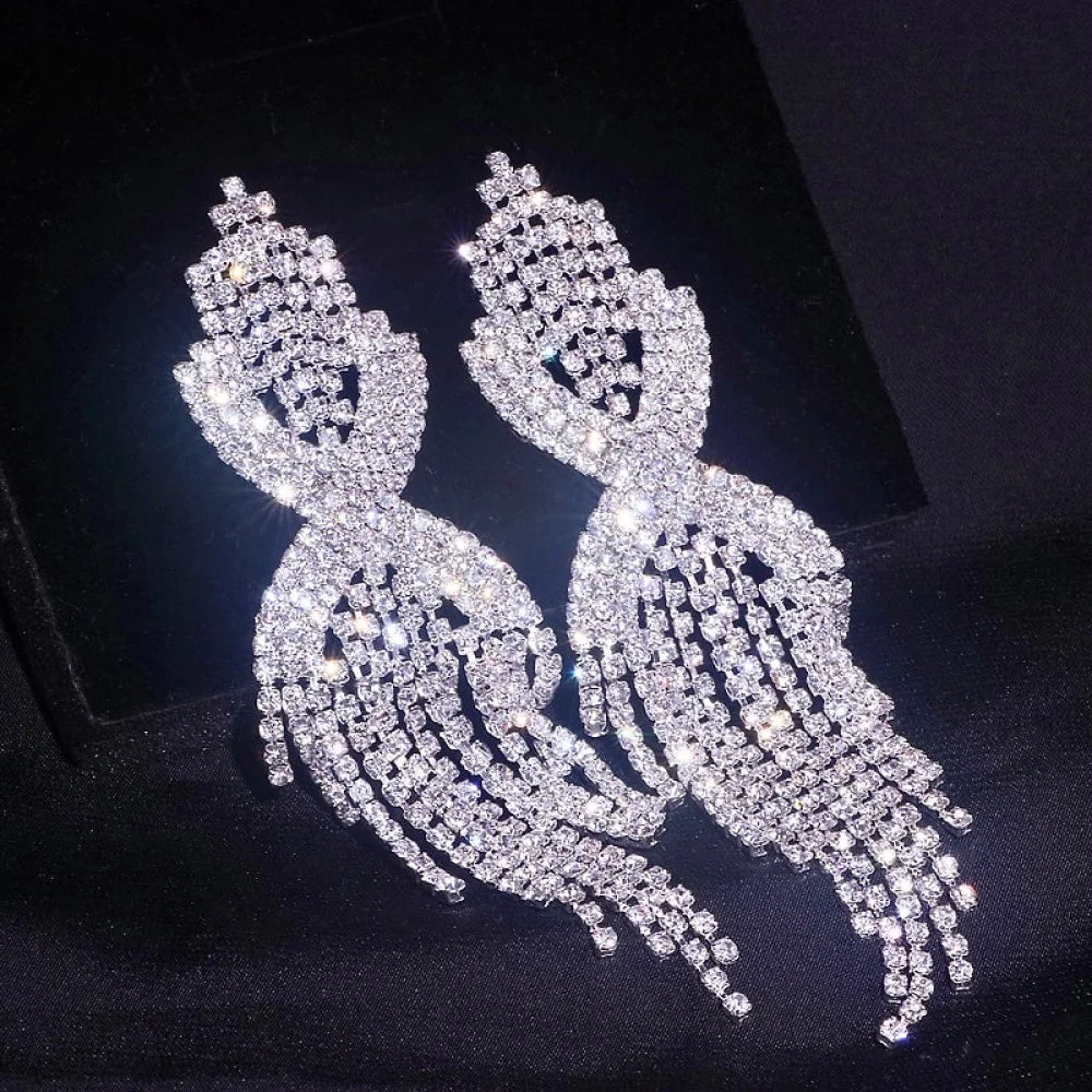 Mackenzie Silver Rhinestone Wedding Earrings