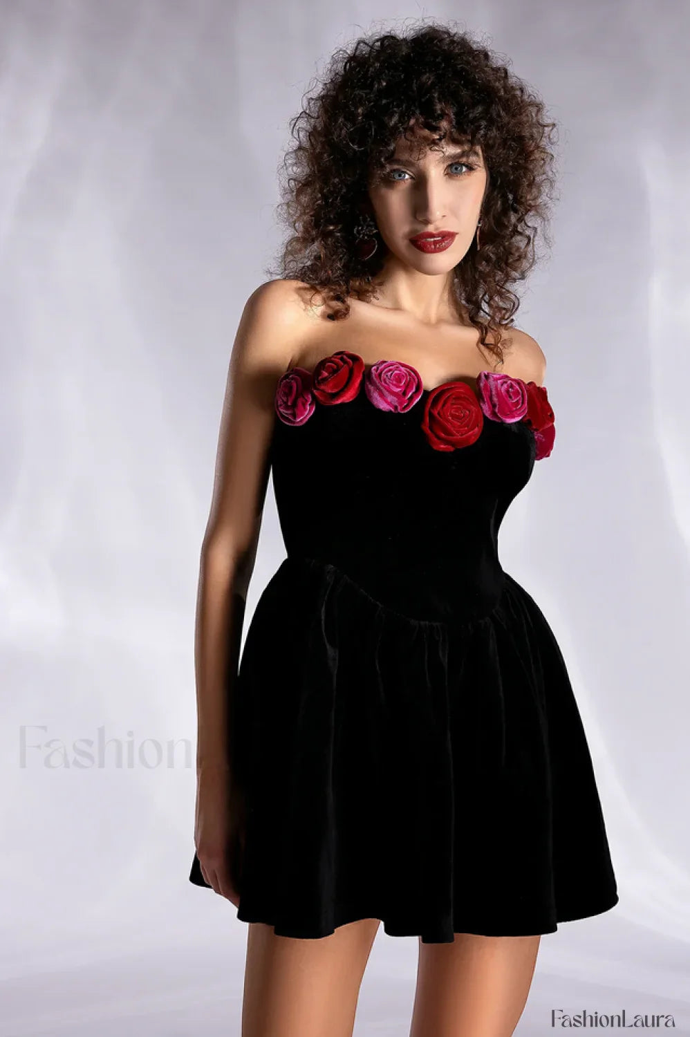 Macrouli Floral Velvet Charming Off Shoulder Mini Dress