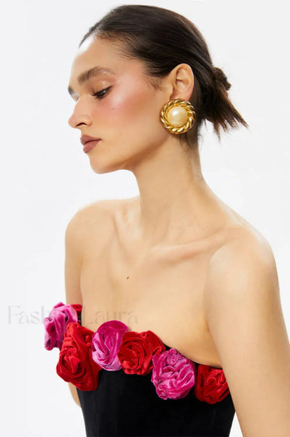 Macrouli Floral Velvet Charming Off Shoulder Mini Dress