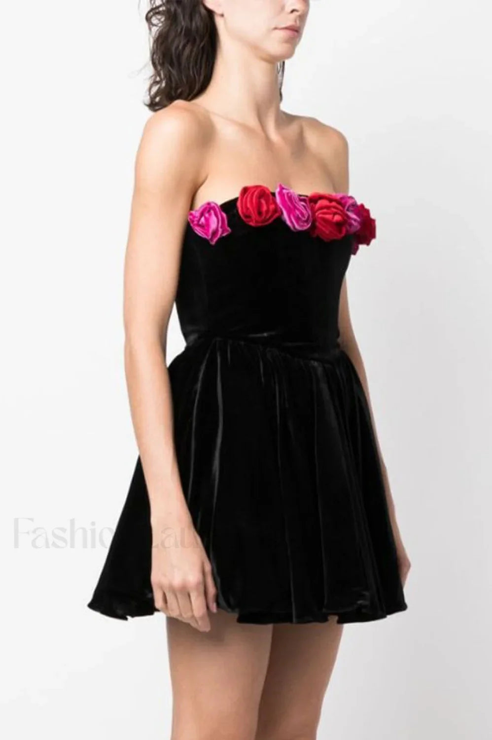 Macrouli Floral Velvet Charming Off Shoulder Mini Dress
