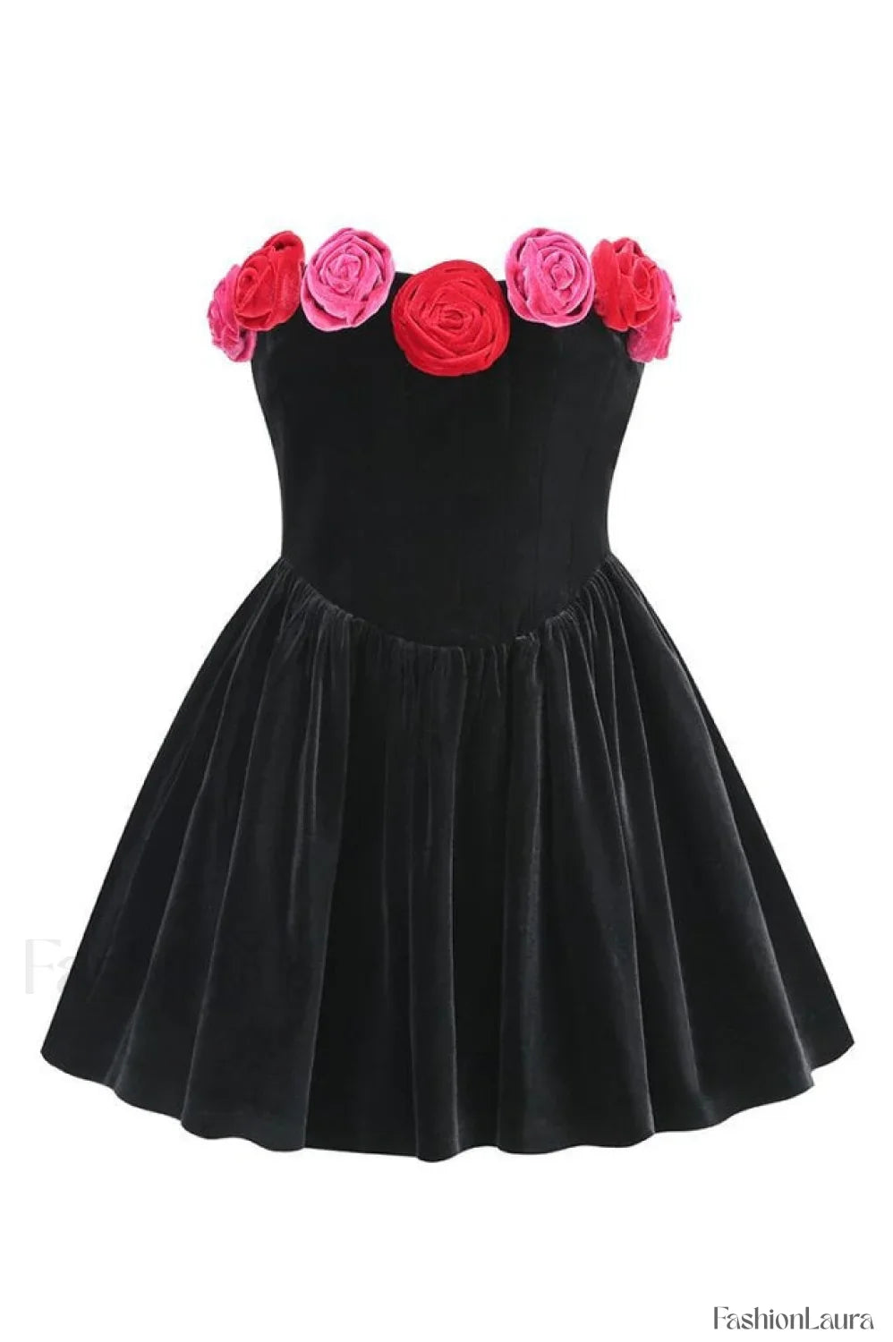 Macrouli Floral Velvet Charming Off Shoulder Mini Dress XS / Black