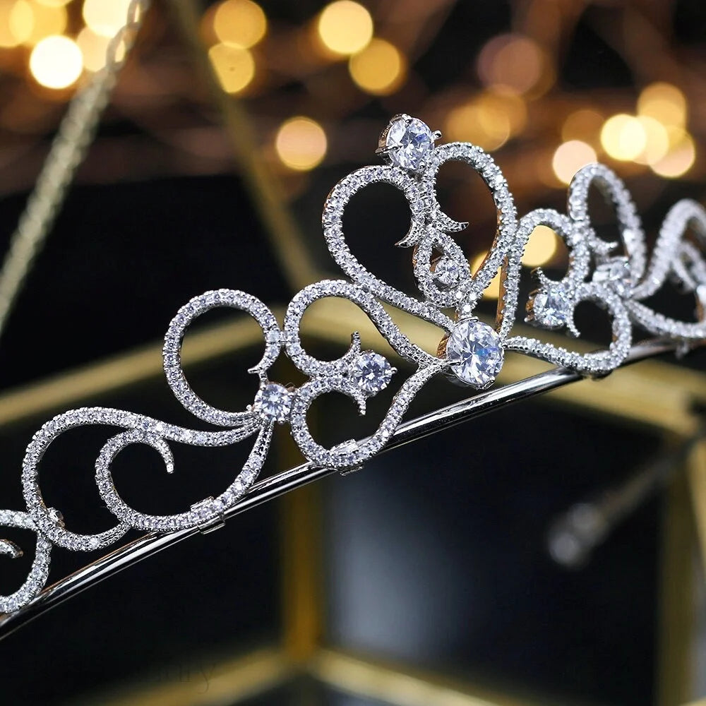 Maddie Silver Cubic Zirconia Heart Tiara For Brides