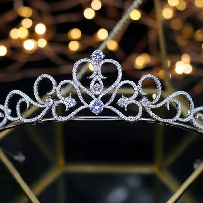 Maddie Silver Cubic Zirconia Heart Tiara For Brides