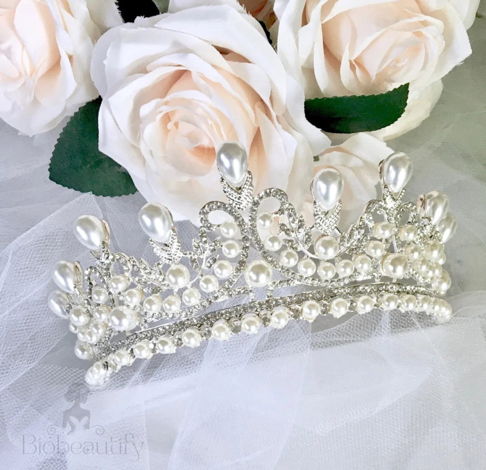 Maddison Pearl Bridal Tiara Silver Gold Options