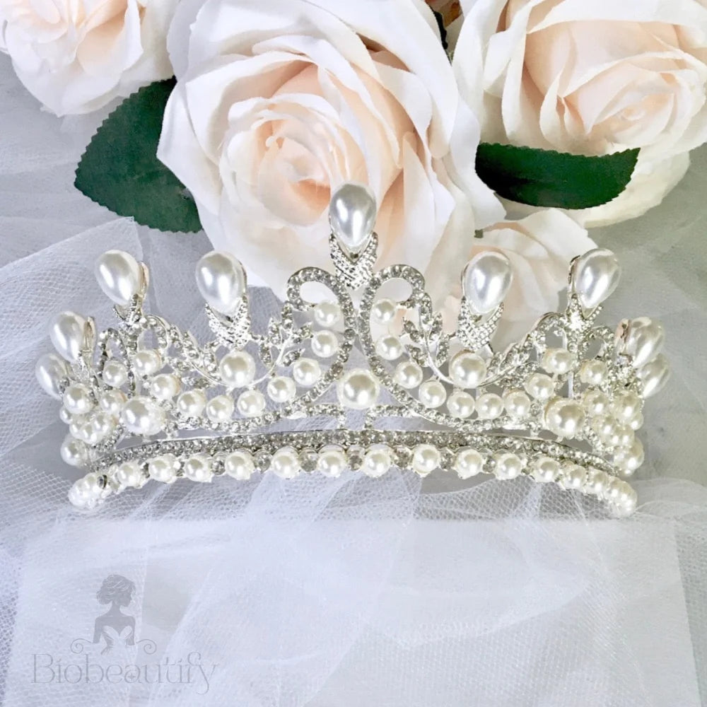 Maddison Pearl Bridal Tiara Silver Gold Options