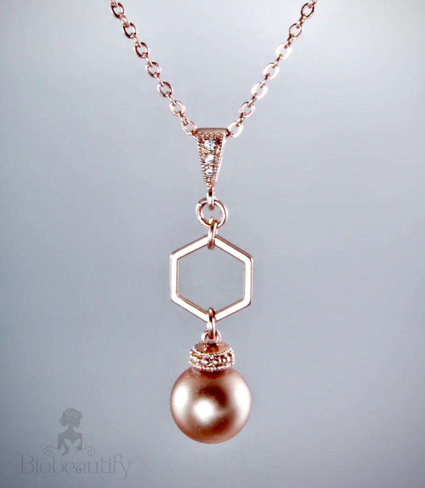 Madeline Rose Gold Pearl Geometric Bridal Jewelry Set